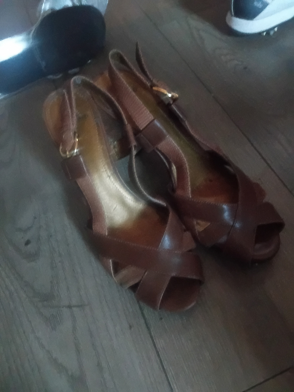Gianni Bini Brown Peep-Toe Slingback Wedge Sandals